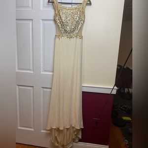 Gorgeous Crème White Gold Prom Pageant Beaded Dress